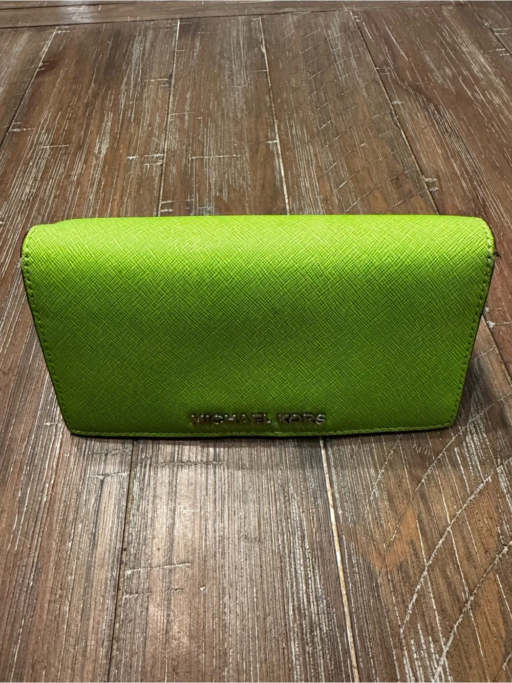 Michael Kors Neon Green Saffiano Card Holder Wallet